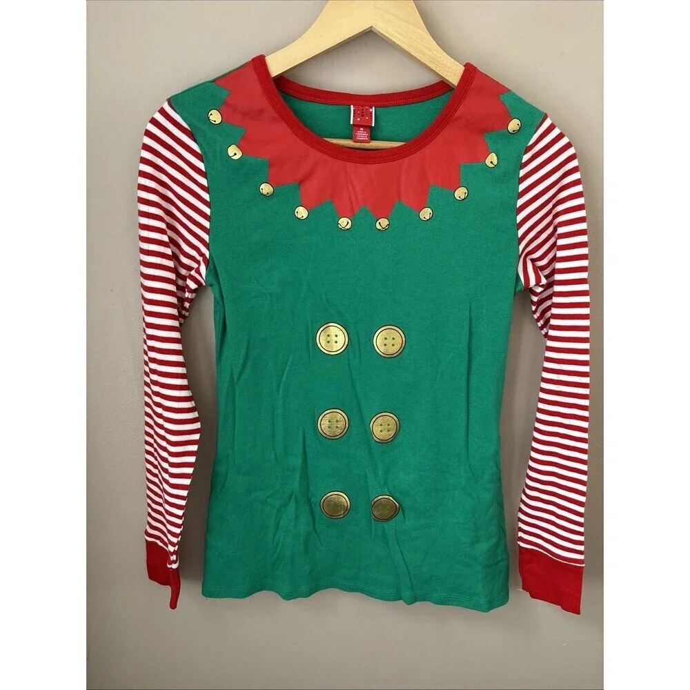 Wondershop Women’s Medium Elf Pajama Top Green Holiday Long Sleeve - Picture 1 of 6